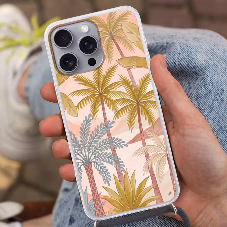 Illustratie - Palmbomen - Kleurrijk Hoesje iPhone 16 Pro Max met koord klein -sfeer3
