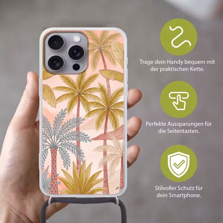 Illustratie - Palmbomen - Kleurrijk Hoesje iPhone 16 Pro Max met koord klein -sfeer2_DE