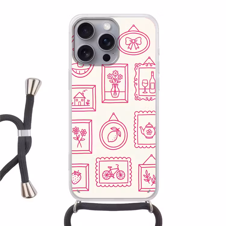 Illustratie - Collectie - Kunst - Minimalistisch - Roze Hoesje iPhone 16 Pro Max met koord klein -3d