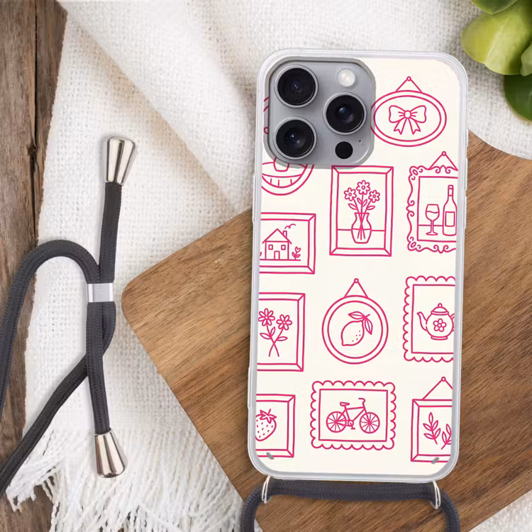 Illustratie - Collectie - Kunst - Minimalistisch - Roze Hoesje iPhone 16 Pro Max met koord klein -sfeer4