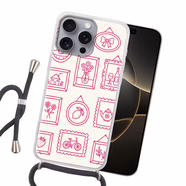Illustratie - Collectie - Kunst - Minimalistisch - Roze Hoesje iPhone 16 Pro Max met koord klein -sfeer1