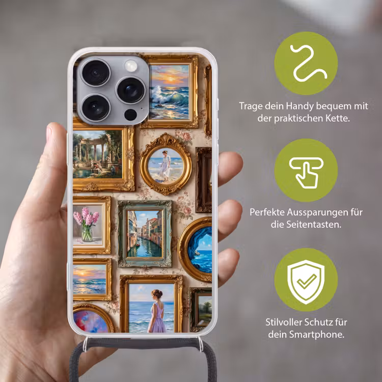 Interieur - Kunst - Collectie - Klassiek - Goud Hoesje iPhone 16 Pro Max met koord klein -sfeer2_DE