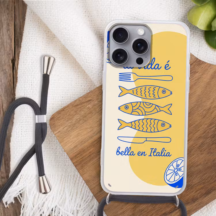 Italië - Eten - Citroen - Vis - Grafisch Hoesje iPhone 16 Pro Max met koord klein -sfeer4