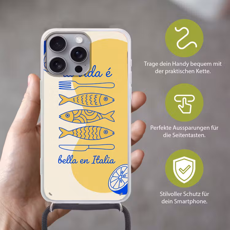 Italië - Eten - Citroen - Vis - Grafisch Hoesje iPhone 16 Pro Max met koord klein -sfeer2_DE