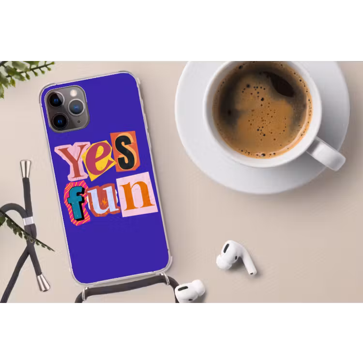 Yes fun - Kleurrijk - Collage-stijl Hoesje iPhone 12 Pro met koord klein -oordop