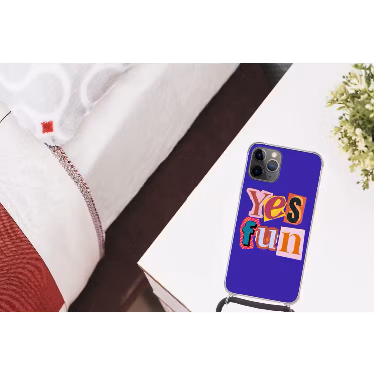 Yes fun - Kleurrijk - Collage-stijl Hoesje iPhone 12 Pro met koord klein -kamer