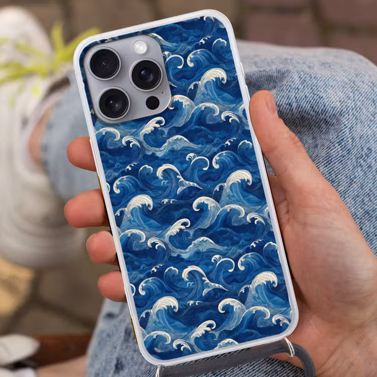 Japans - Oceaan - Golven - Blauw Hoesje iPhone 16 Pro Max met koord klein 804 -sfeer3