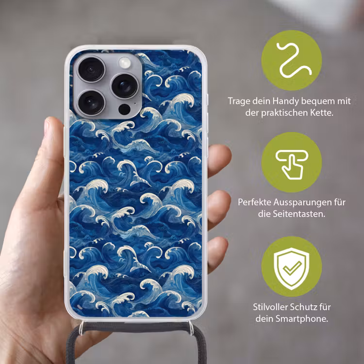 Japans - Oceaan - Golven - Blauw Hoesje iPhone 16 Pro Max met koord klein 804 -sfeer2_DE