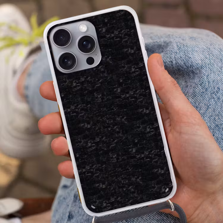 Tegels - Patroon - Marmer - Zwart Hoesje iPhone 16 Pro Max met koord klein 804 -sfeer3