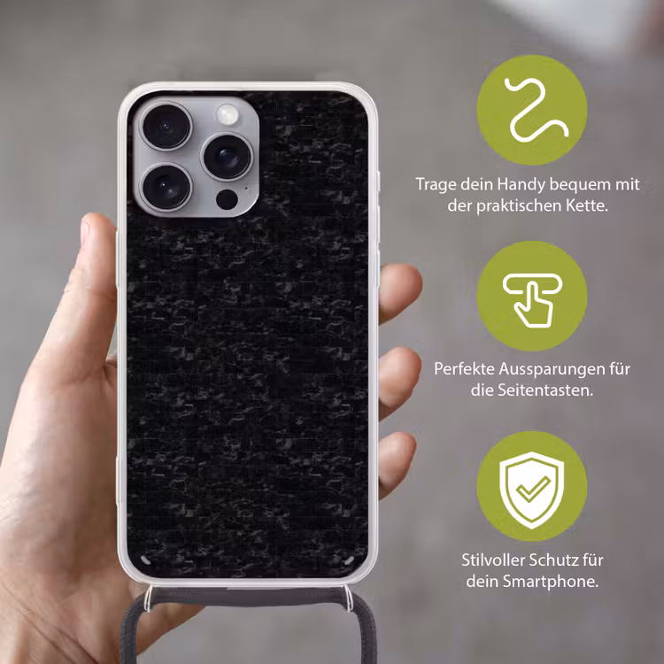 Tegels - Patroon - Marmer - Zwart Hoesje iPhone 16 Pro Max met koord klein 804 -sfeer2_DE