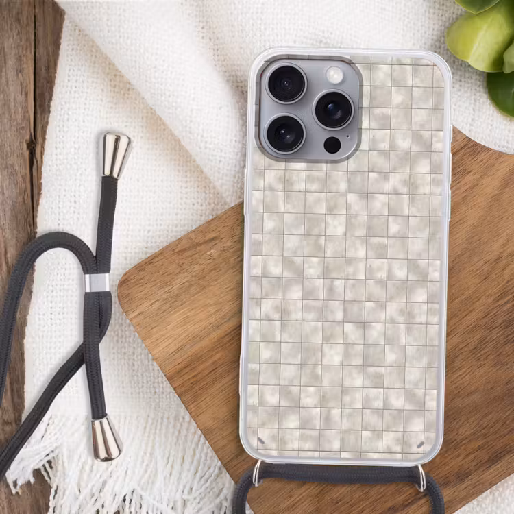 Tegels - Natuurlijk - Grijs Hoesje iPhone 16 Pro Max met koord klein 804 -sfeer4