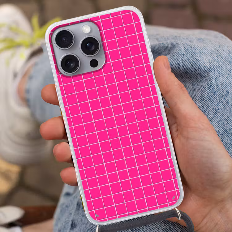Tegels - Vierkant - Fuchsia Hoesje iPhone 16 Pro Max met koord klein 804 -sfeer3
