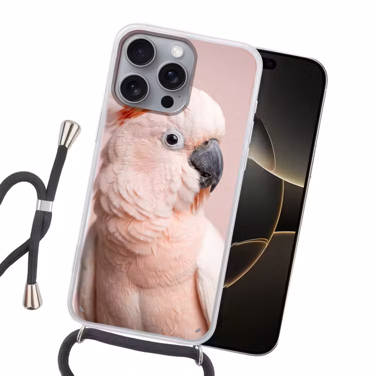 Kaketoe - Portret - Roze Hoesje iPhone 16 Pro Max met koord klein -sfeer1