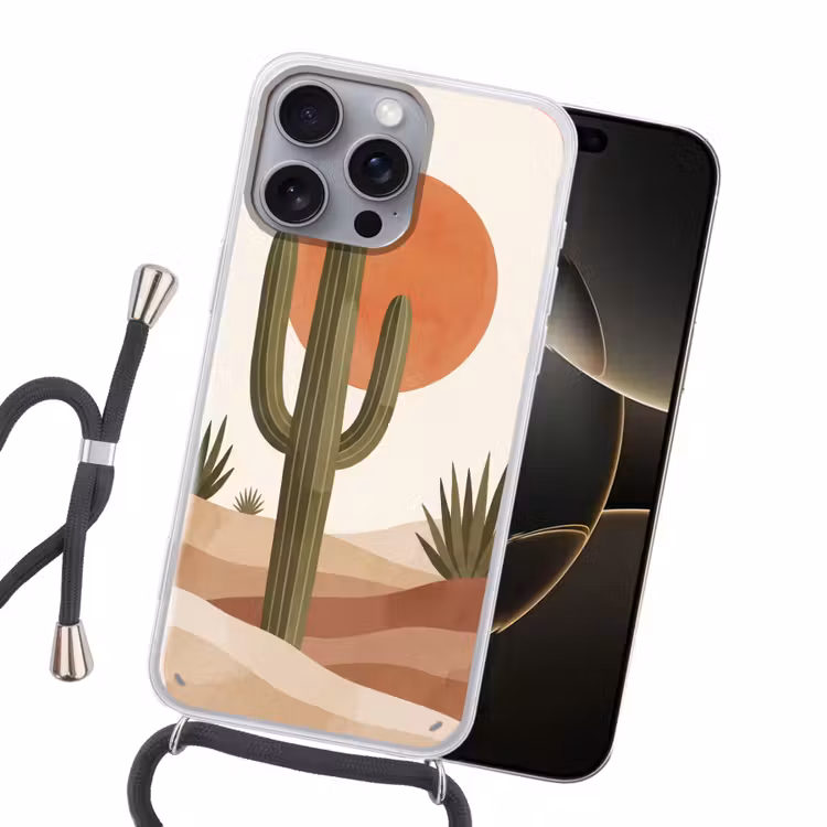 Cactus - Duinen - Modern - Landschap - Groen Hoesje iPhone 16 Pro Max met koord klein -sfeer1