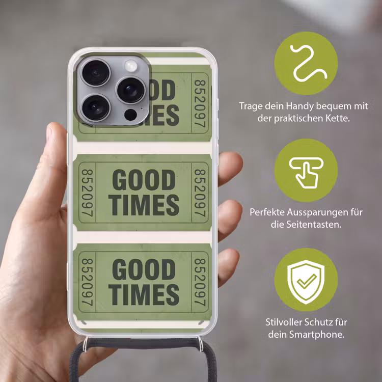 Kaartje - Vintage - Groen - Evenement - Collectie Hoesje iPhone 16 Pro Max met koord klein -sfeer2_DE