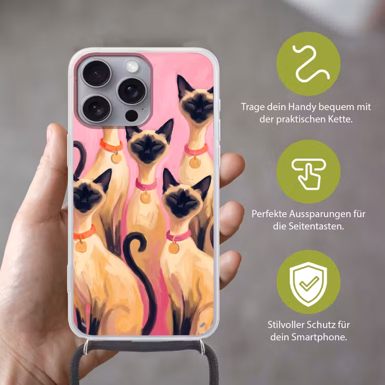 Kat - Groep - Dieren - Modern - Roze Hoesje iPhone 16 Pro Max met koord klein -sfeer2_DE