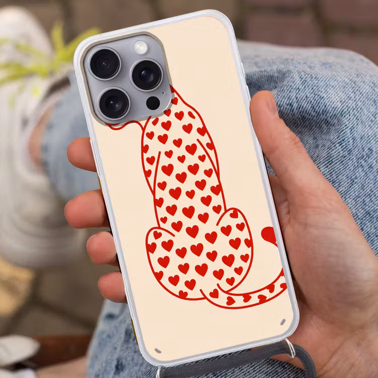 Kat - Harten - Dieren - Modern - Rood Hoesje iPhone 16 Pro Max met koord klein -sfeer3
