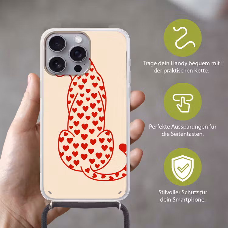 Kat - Harten - Dieren - Modern - Rood Hoesje iPhone 16 Pro Max met koord klein -sfeer2_DE