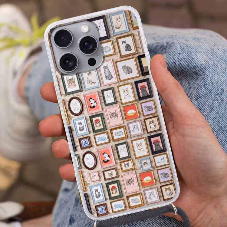 Kat - Portret - Dieren - Illustratie - Lijst Hoesje iPhone 16 Pro Max met koord klein -sfeer3