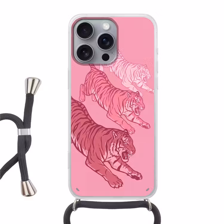 Kat - Springend - Dieren - Roze - Modern Hoesje iPhone 16 Pro Max met koord klein -3d
