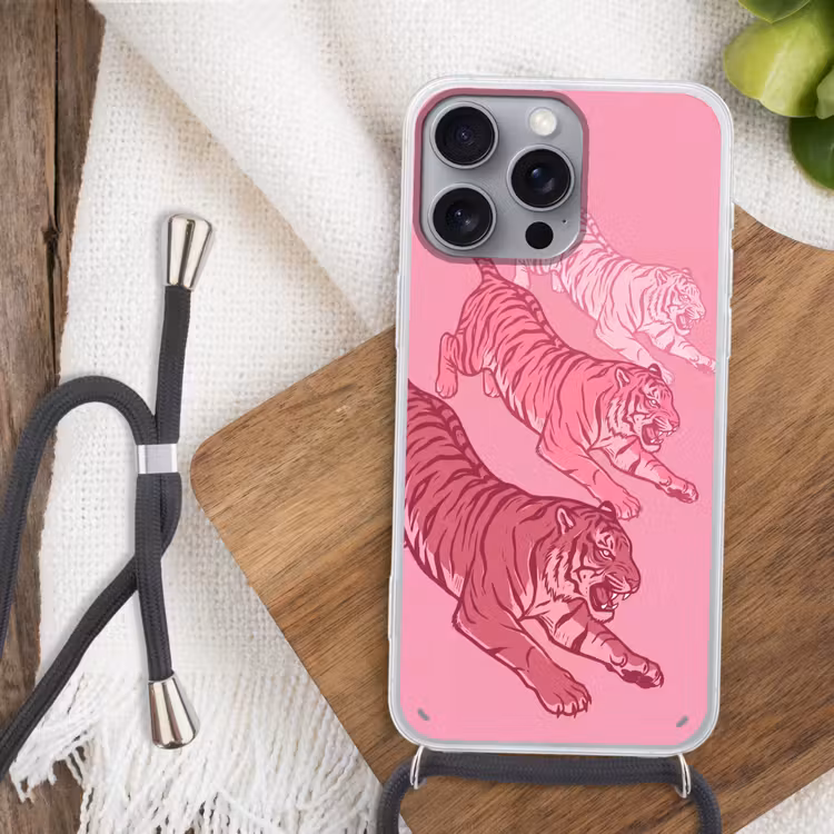 Kat - Springend - Dieren - Roze - Modern Hoesje iPhone 16 Pro Max met koord klein -sfeer4