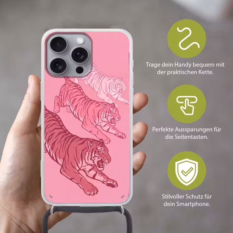 Kat - Springend - Dieren - Roze - Modern Hoesje iPhone 16 Pro Max met koord klein -sfeer2_DE