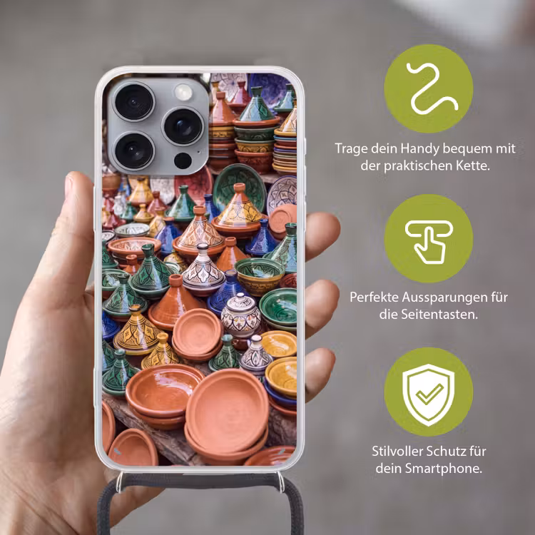 Handyhülle mit Band - Keramik – Bunt – Muster - Aardewerk - Kleurrijk - Patroon Hoesje iPhone 16 Pro Max met koord klein