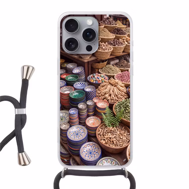 Handyhülle mit Band - Keramik – Orientalisch – Farbenfroh - Aardewerk - Oosters - Kleurrijk Hoesje iPhone 16 Pro Max met koord klein