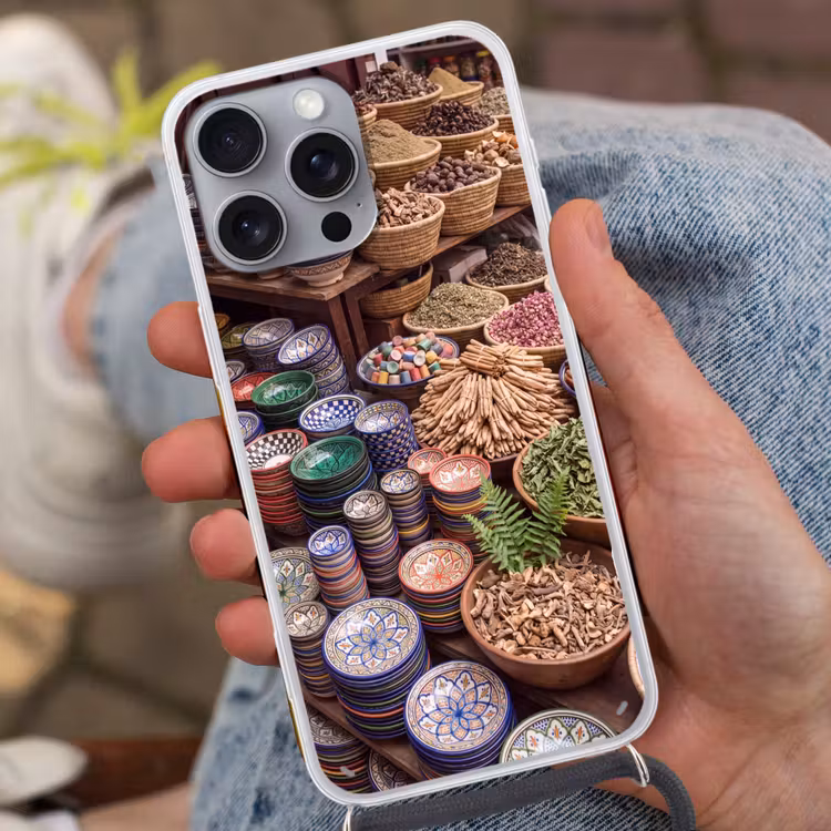 Handyhülle mit Band - Keramik – Orientalisch – Farbenfroh - Aardewerk - Oosters - Kleurrijk Hoesje iPhone 16 Pro Max met koord klein
