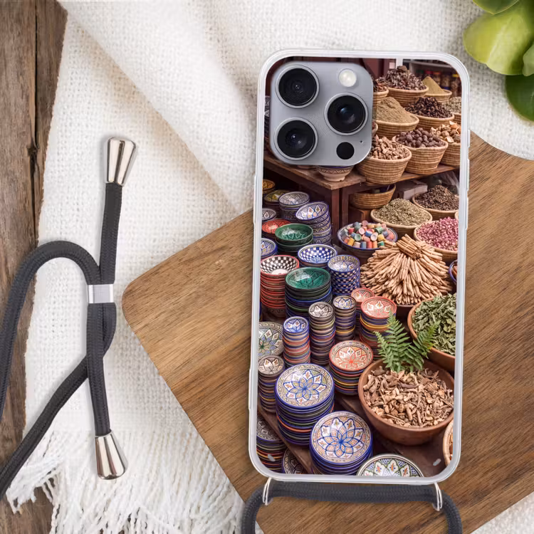 Handyhülle mit Band - Keramik – Orientalisch – Farbenfroh - Aardewerk - Oosters - Kleurrijk Hoesje iPhone 16 Pro Max met koord klein