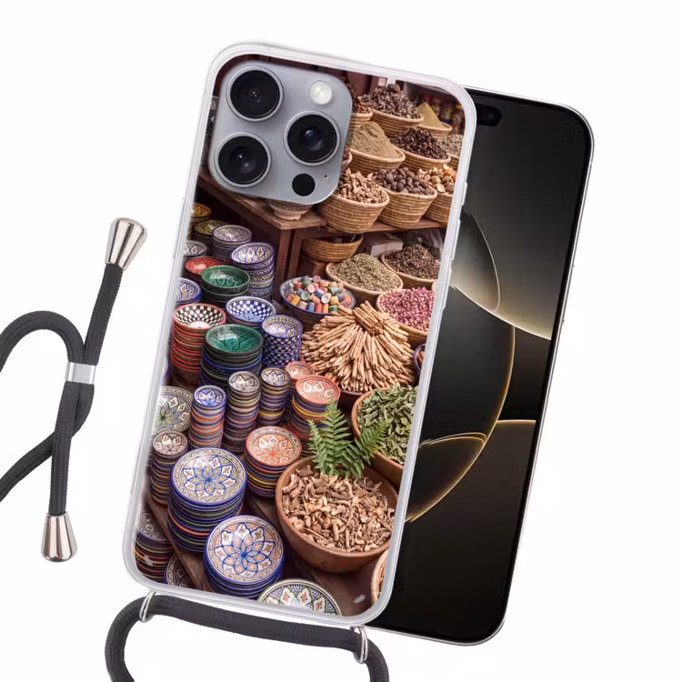 Handyhülle mit Band - Keramik – Orientalisch – Farbenfroh - Aardewerk - Oosters - Kleurrijk Hoesje iPhone 16 Pro Max met koord klein