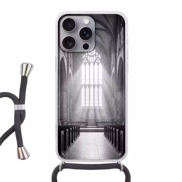 Kerk - Interieur - Lichtstralen - Architectuur - Klassiek Hoesje iPhone 16 Pro Max met koord klein -3d