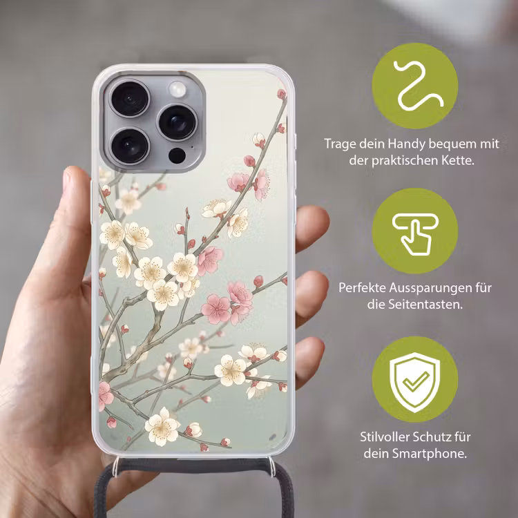 Kersen - Bloesem - Groen Hoesje iPhone 16 Pro Max met koord klein -sfeer2_DE