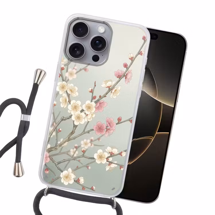 Kersen - Bloesem - Groen Hoesje iPhone 16 Pro Max met koord klein -sfeer1