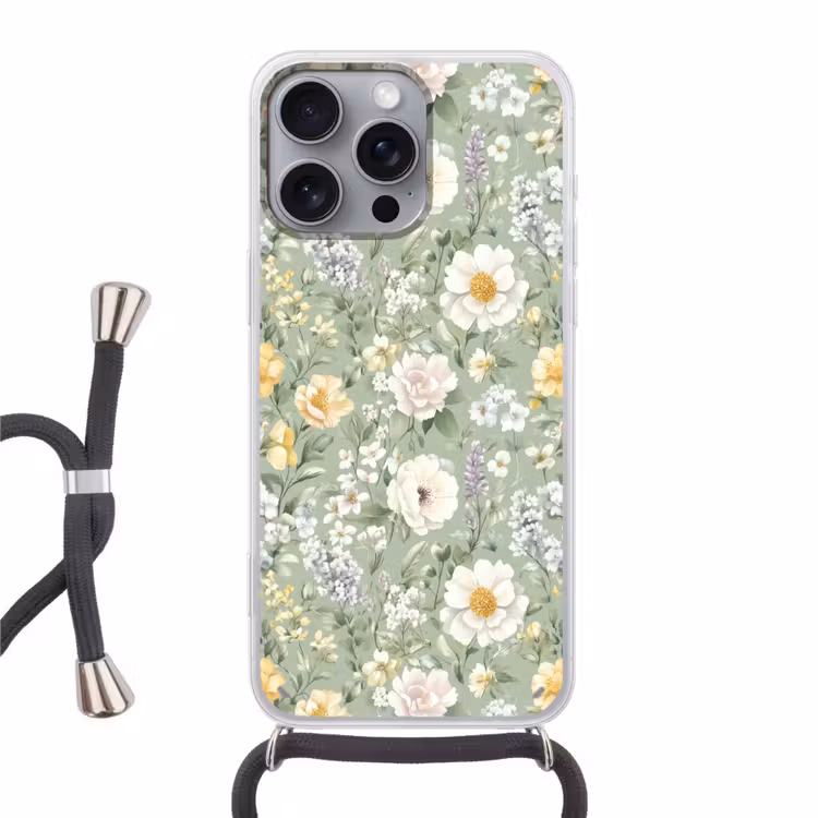 Klassiek - Bloemenpatroon - Kleurrijk Hoesje iPhone 16 Pro Max met koord klein 804 -3d