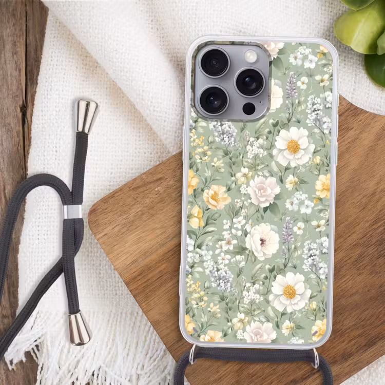 Klassiek - Bloemenpatroon - Kleurrijk Hoesje iPhone 16 Pro Max met koord klein 804 -sfeer4