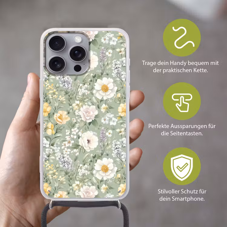 Klassiek - Bloemenpatroon - Kleurrijk Hoesje iPhone 16 Pro Max met koord klein 804 -sfeer2_DE
