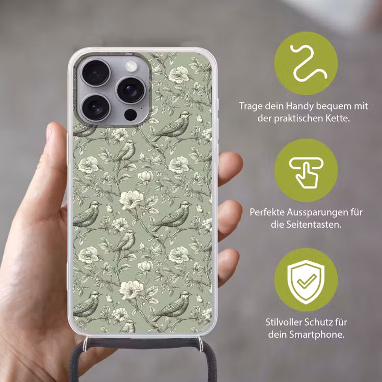 Klassiek - Botanisch - Groen Hoesje iPhone 16 Pro Max met koord klein 804 -sfeer2_DE