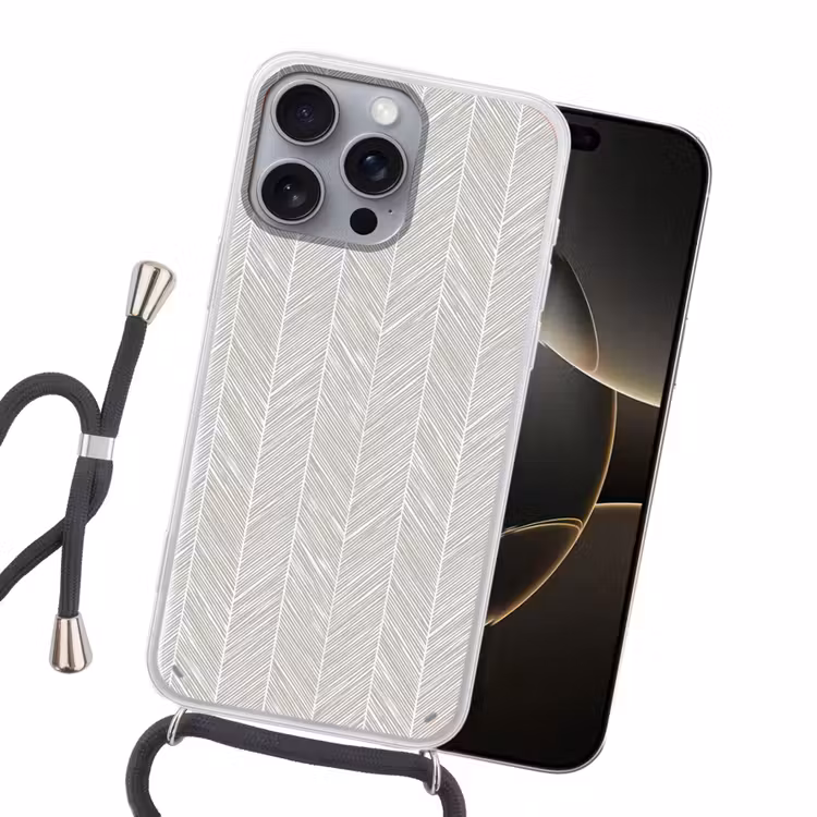 Klassiek - Visgraat - Grijs Hoesje iPhone 16 Pro Max met koord klein 804 -sfeer1