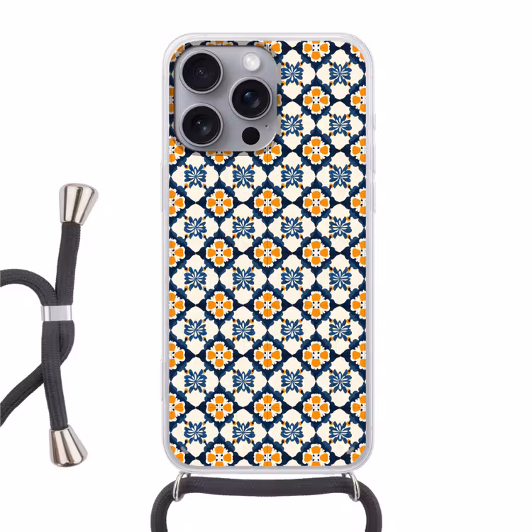 Klassiek - Geometrisch - Blauw Hoesje iPhone 16 Pro Max met koord klein 804 -3d
