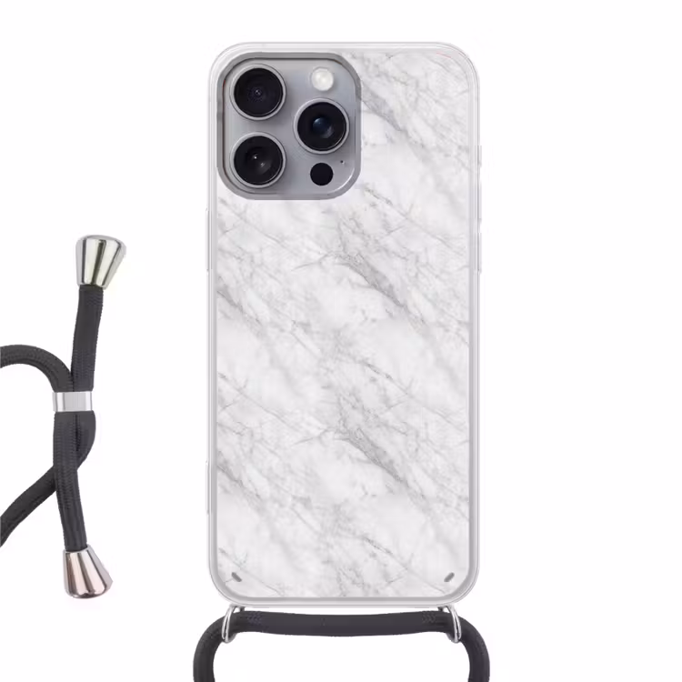 Klassiek - Marmer - Grijs Hoesje iPhone 16 Pro Max met koord klein 804 -3d