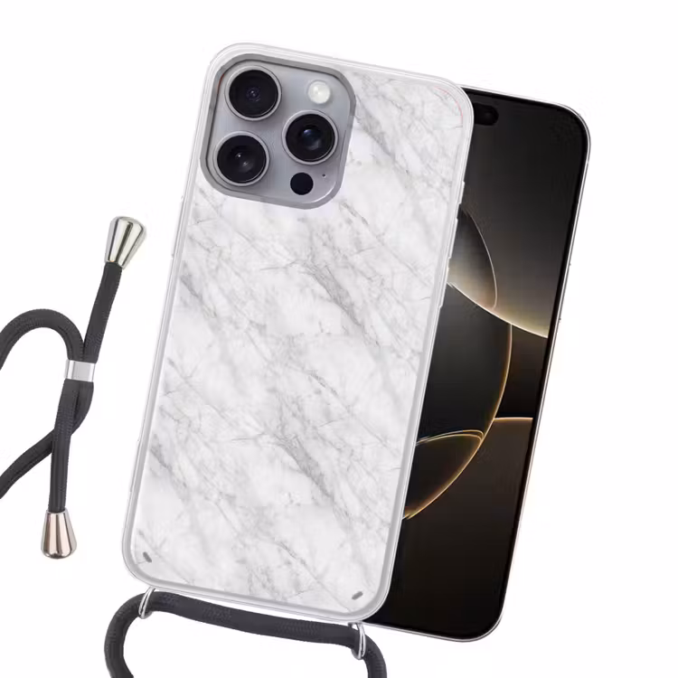 Klassiek - Marmer - Grijs Hoesje iPhone 16 Pro Max met koord klein 804 -sfeer1