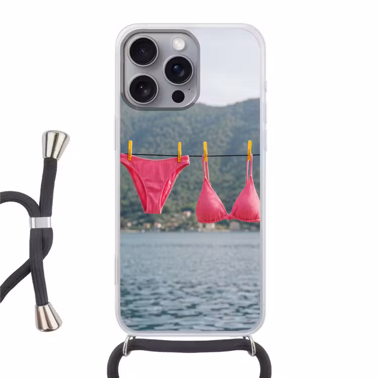 Kleding - Badkleding - Waslijn - Zomer - Roze Hoesje iPhone 16 Pro Max met koord klein -3d