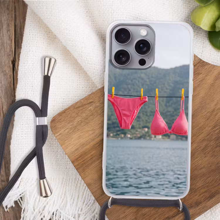 Kleding - Badkleding - Waslijn - Zomer - Roze Hoesje iPhone 16 Pro Max met koord klein -sfeer4