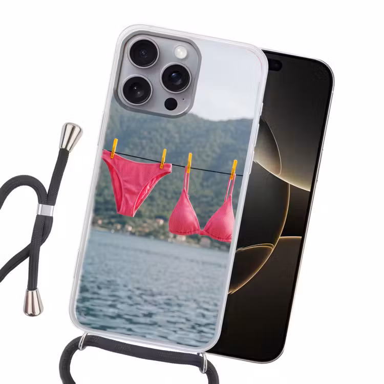 Kleding - Badkleding - Waslijn - Zomer - Roze Hoesje iPhone 16 Pro Max met koord klein -sfeer1