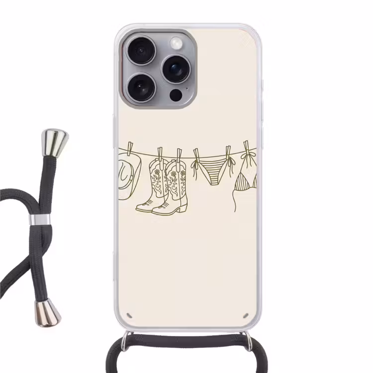 Kleding - Waslijn - Zomer - Lijntekening - Groen Hoesje iPhone 16 Pro Max met koord klein -3d