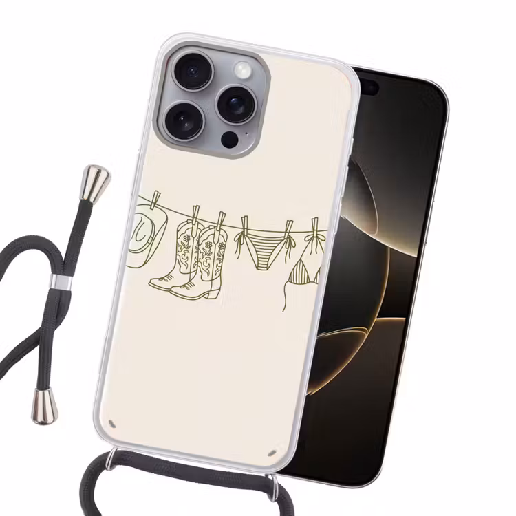 Kleding - Waslijn - Zomer - Lijntekening - Groen Hoesje iPhone 16 Pro Max met koord klein -sfeer1