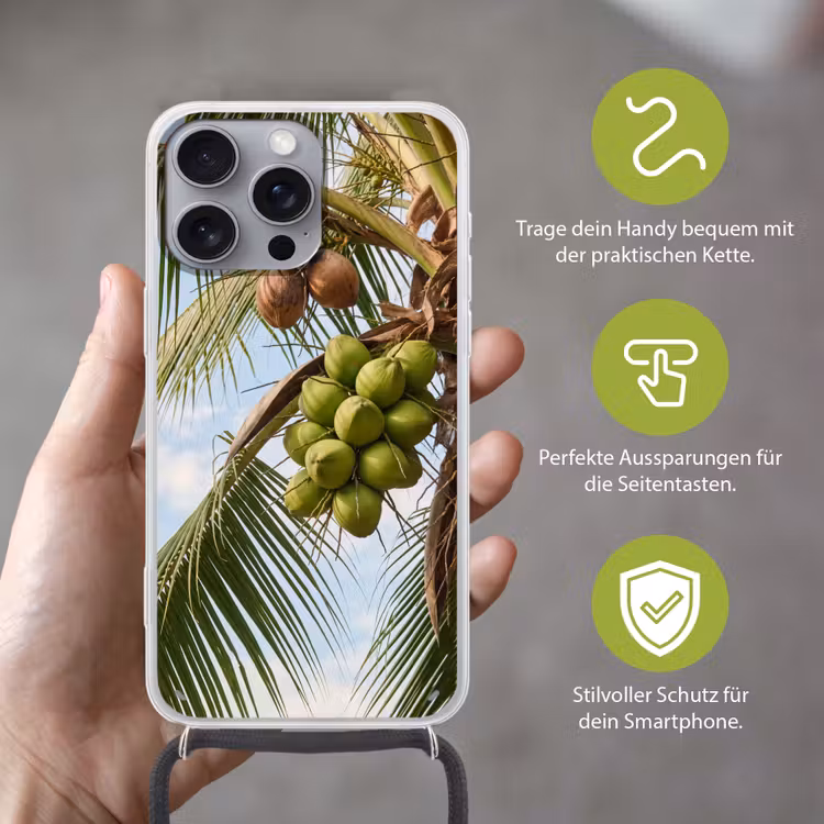 Kokosnoot - Boom - Tropisch - Natuur - Groen Hoesje iPhone 16 Pro Max met koord klein -sfeer2_DE