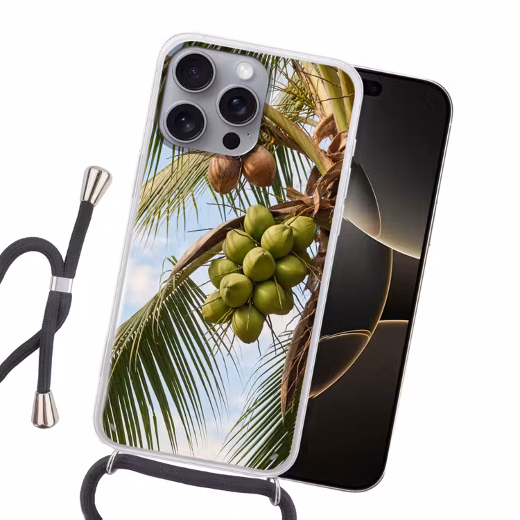 Kokosnoot - Boom - Tropisch - Natuur - Groen Hoesje iPhone 16 Pro Max met koord klein -sfeer1