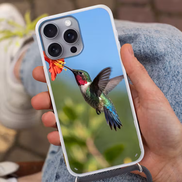 Kolibrie - Bloem - Natuur - Groen Hoesje iPhone 16 Pro Max met koord klein -sfeer3